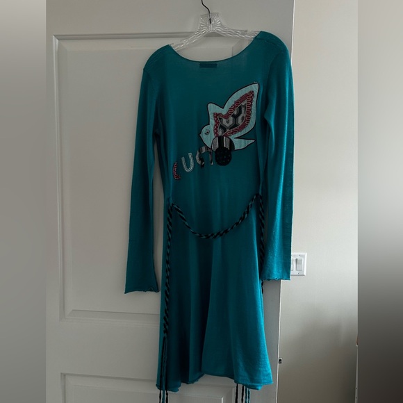 Custo Barcelona bird patchwork teal wrap jacket